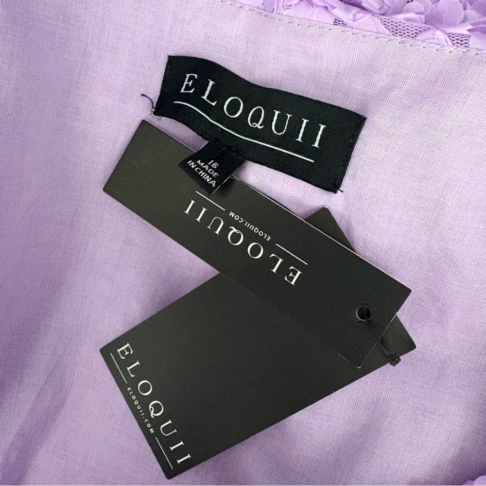 Eloquii || Sheer 3D Flower Mini Dress with Bow in Lavender Purple 16 NWT - Picture 4 of 7